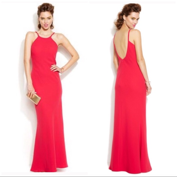 calvin klein long red dress